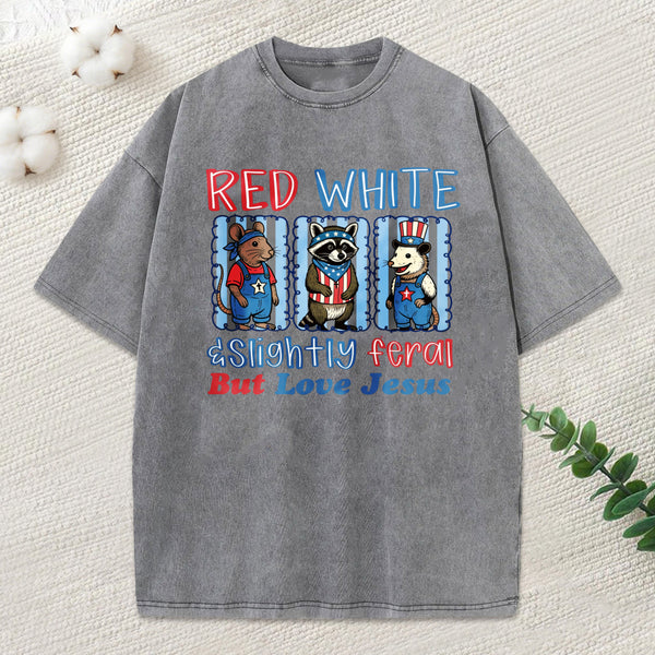Slightly Feral But Love Jesus Christian Washed T-Shirt