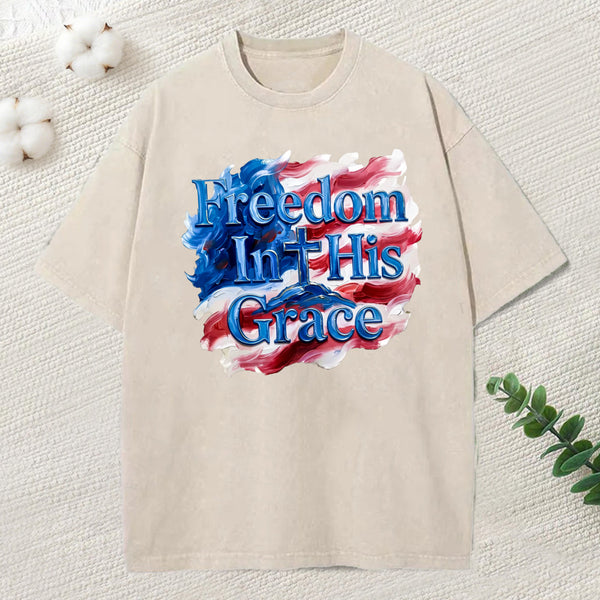 Freedom In His Grace Christian Washed T-Shirt