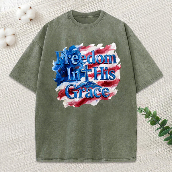 Freedom In His Grace Christian Washed T-Shirt