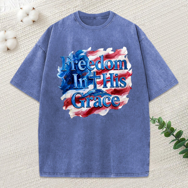 Freedom In His Grace Christian Washed T-Shirt