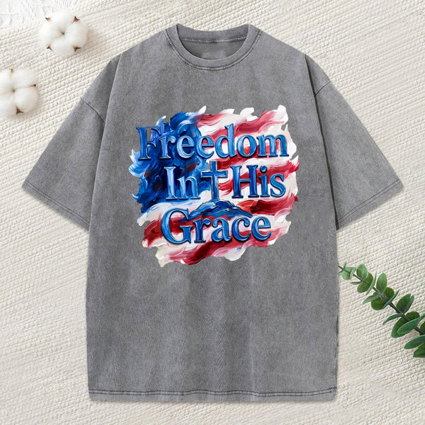 Freedom In His Grace Christian Washed T-Shirt