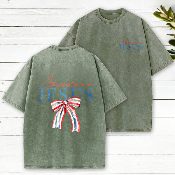 America Needs Jesus Christian Washed T-Shirt