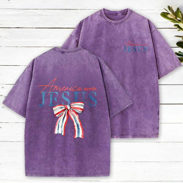 America Needs Jesus Christian Washed T-Shirt