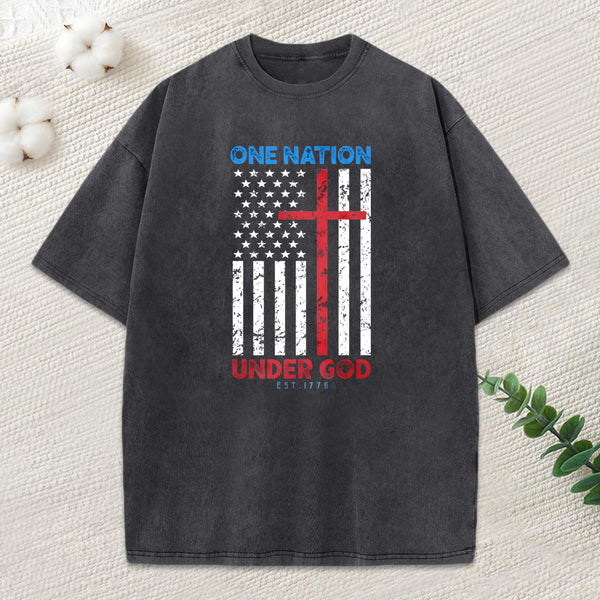 One Nation Under God Christian Washed T-Shirt