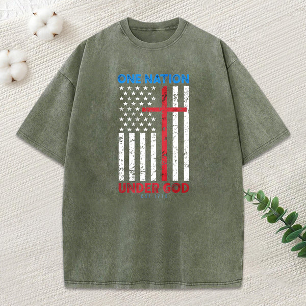 One Nation Under God Christian Washed T-Shirt