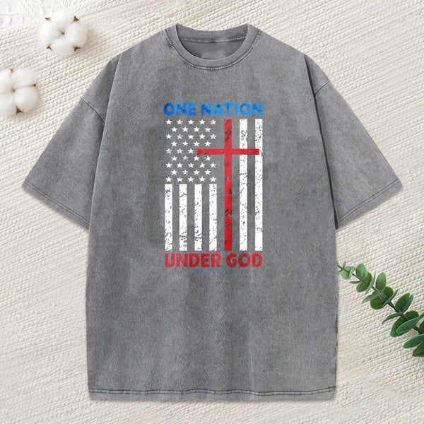One Nation Under God Christian Washed T-Shirt