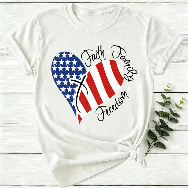 Faith Family Freedom Heart Christian American 4Th Of July T-Shirt