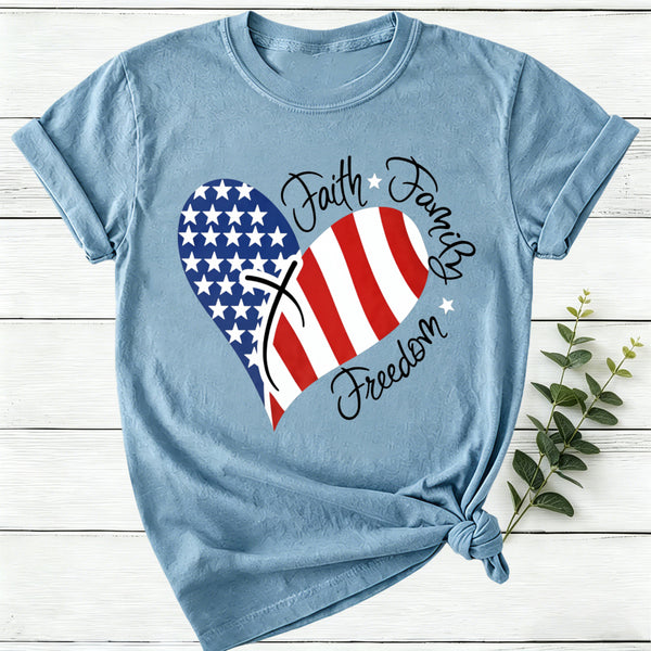 Faith Family Freedom Heart Christian American 4Th Of July T-Shirt