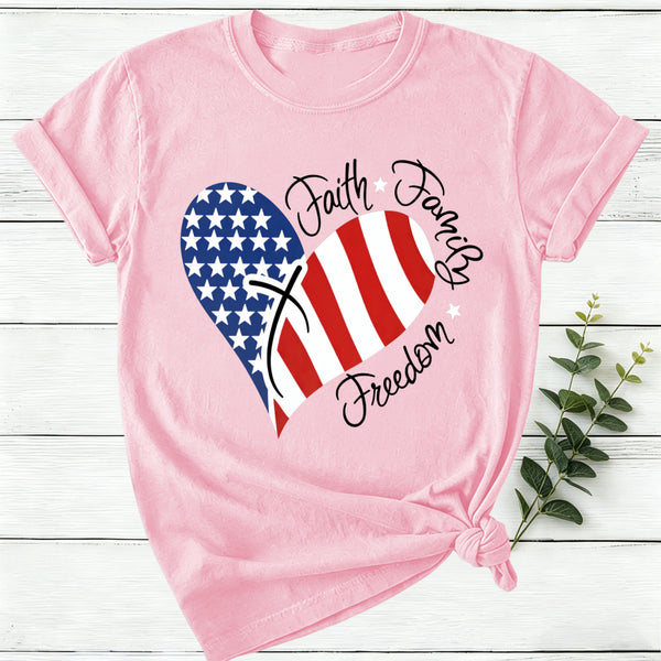 Faith Family Freedom Heart Christian American 4Th Of July T-Shirt