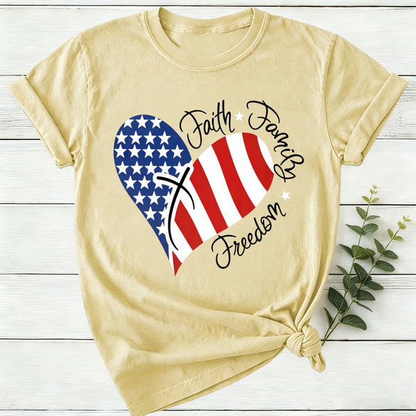 Faith Family Freedom Heart Christian American 4Th Of July T-Shirt