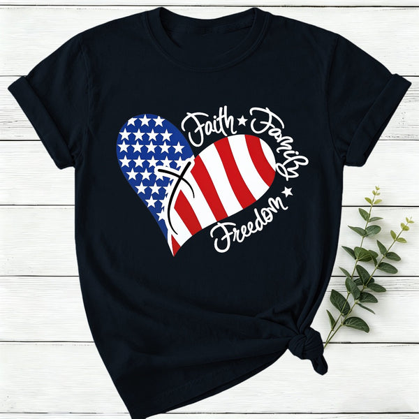 Faith Family Freedom Heart Christian American 4Th Of July T-Shirt