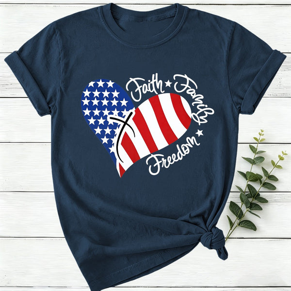 Faith Family Freedom Heart Christian American 4Th Of July T-Shirt