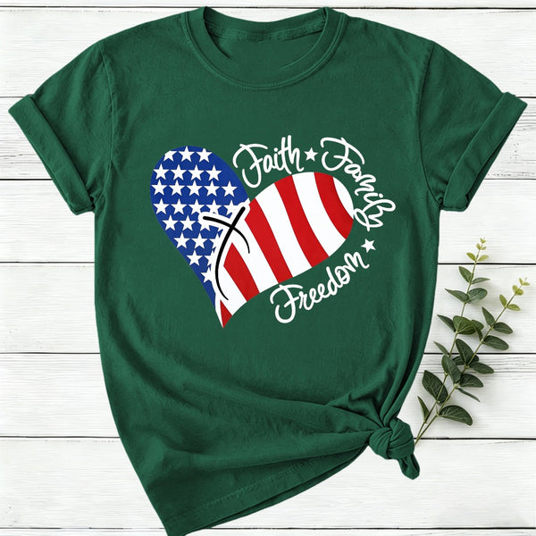 Faith Family Freedom Heart Christian American 4Th Of July T-Shirt