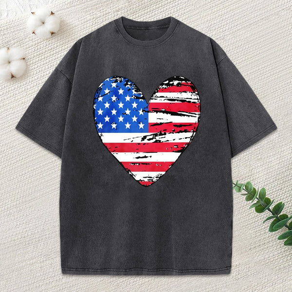 American Flag Stars & Stripes Graphic Usa Patriotic Washed  T-Shirt