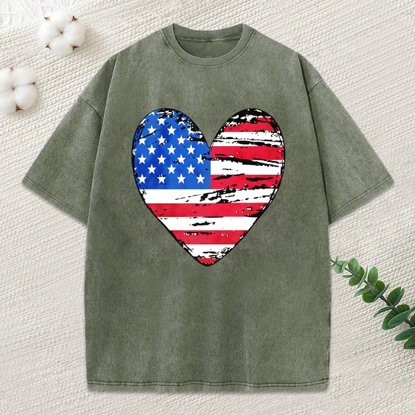American Flag Stars & Stripes Graphic Usa Patriotic Washed  T-Shirt