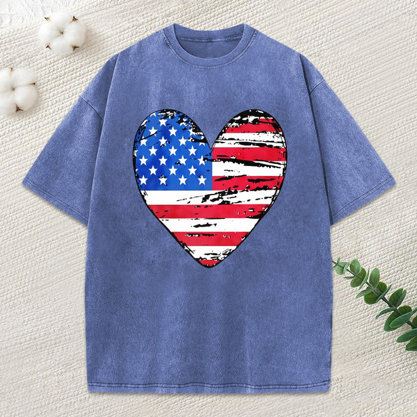 American Flag Stars & Stripes Graphic Usa Patriotic Washed  T-Shirt