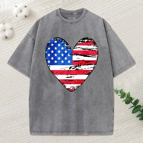 American Flag Stars & Stripes Graphic Usa Patriotic Washed  T-Shirt