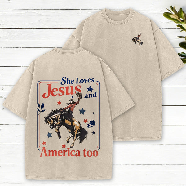 She Loves Jesus And America Too Christian Washed T-Shirt