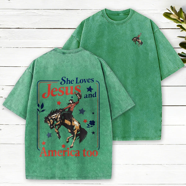 She Loves Jesus And America Too Christian Washed T-Shirt