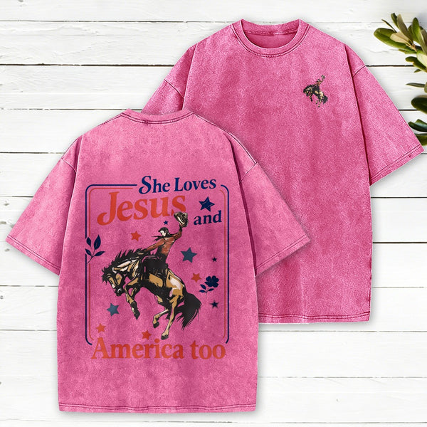 She Loves Jesus And America Too Christian Washed T-Shirt