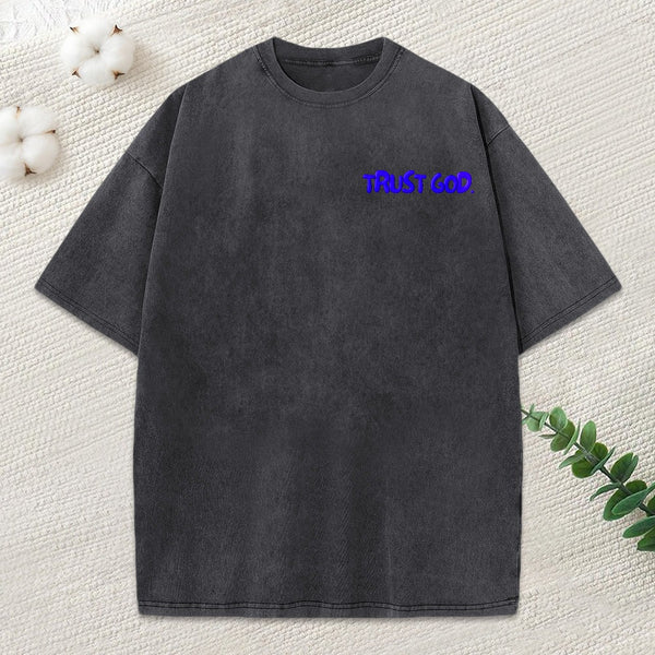 Trust God Christian Puff Printed Washed T-Shirt