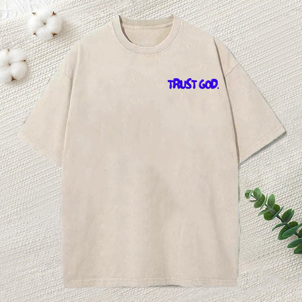 Trust God Christian Puff Printed Washed T-Shirt