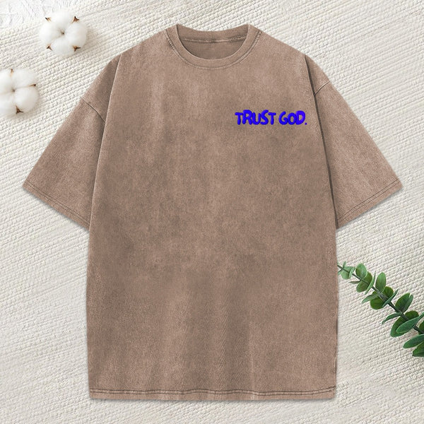 Trust God Christian Puff Printed Washed T-Shirt