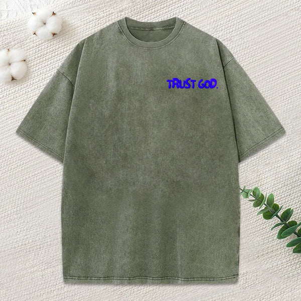 Trust God Christian Puff Printed Washed T-Shirt