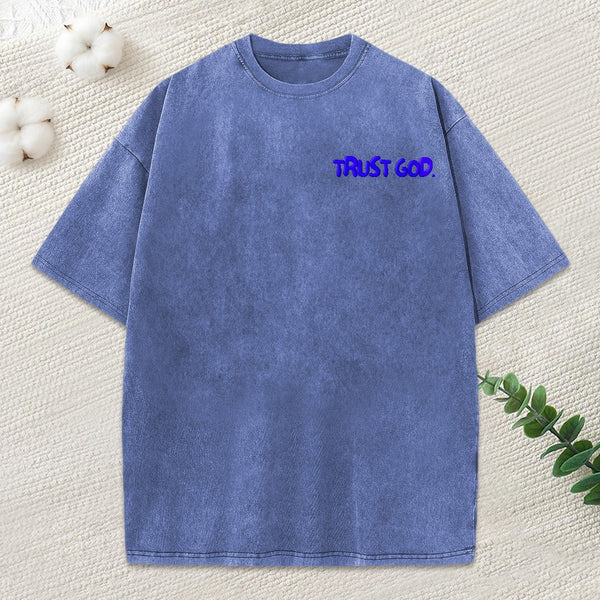 Trust God Christian Puff Printed Washed T-Shirt