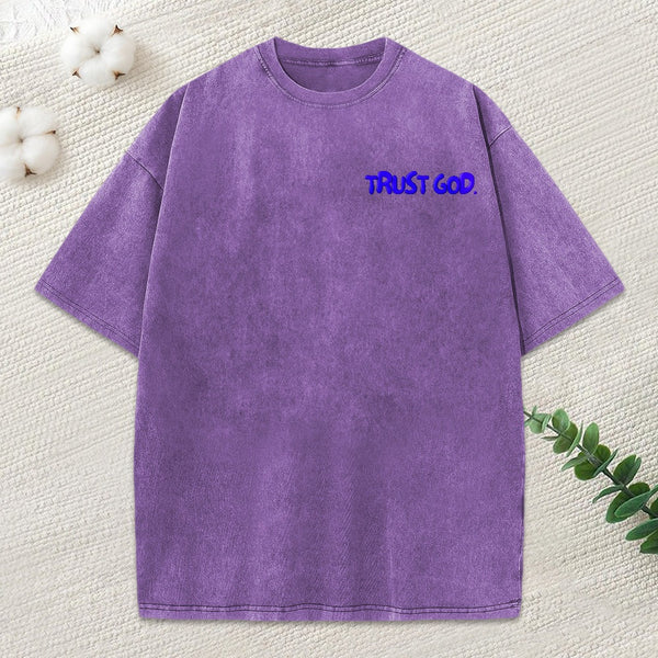 Trust God Christian Puff Printed Washed T-Shirt