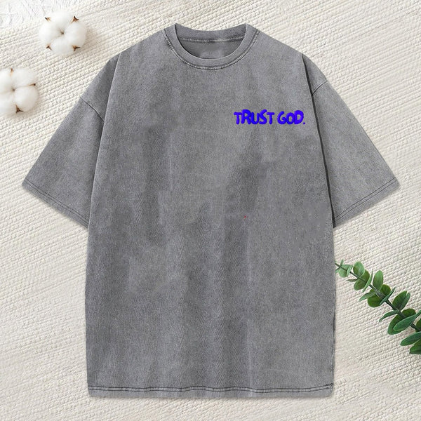Trust God Christian Puff Printed Washed T-Shirt