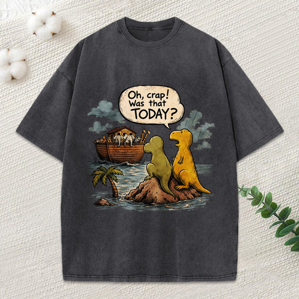 Noah'S Ark Funny Dinosaurs Christian Washed T-Shirt
