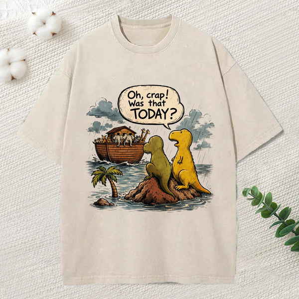 Noah'S Ark Funny Dinosaurs Christian Washed T-Shirt