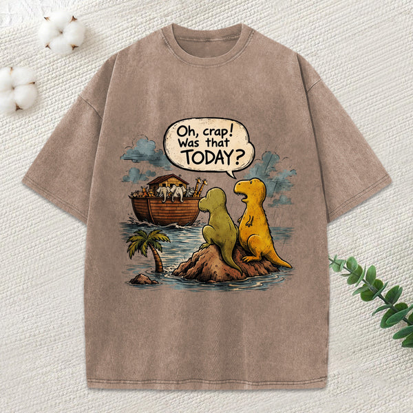 Noah'S Ark Funny Dinosaurs Christian Washed T-Shirt