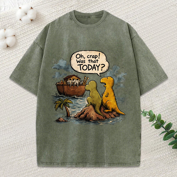 Noah'S Ark Funny Dinosaurs Christian Washed T-Shirt