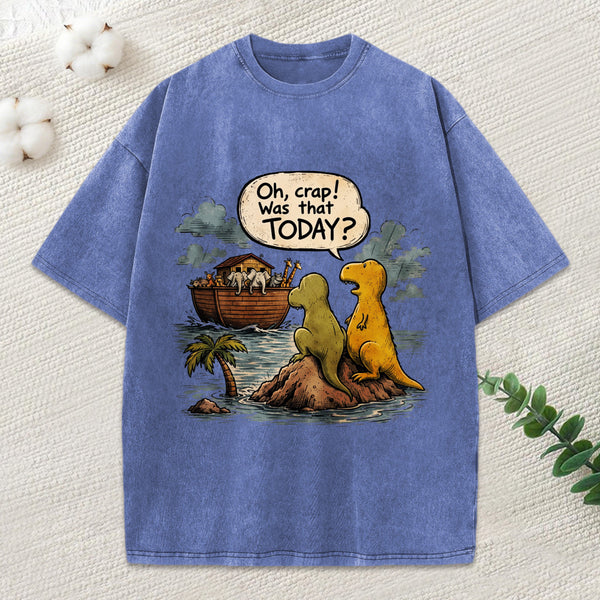Noah'S Ark Funny Dinosaurs Christian Washed T-Shirt