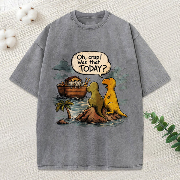 Noah'S Ark Funny Dinosaurs Christian Washed T-Shirt