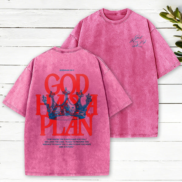 God Has A Plan Christian Washed T-Shirt