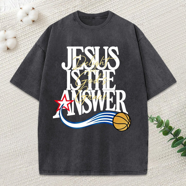 Jesus The Answer Christian Washed T-Shirt