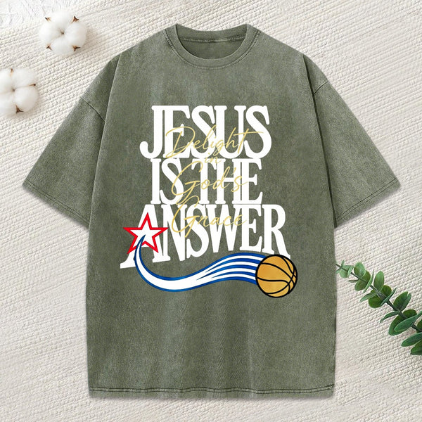 Jesus The Answer Christian Washed T-Shirt