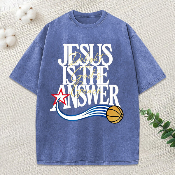 Jesus The Answer Christian Washed T-Shirt