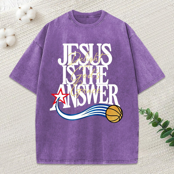 Jesus The Answer Christian Washed T-Shirt