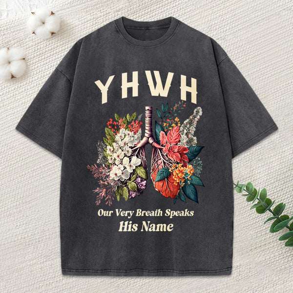 Yhwh Floral Nature Lung Christian Washed T-Shirt