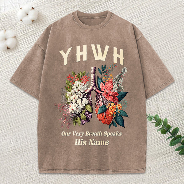 Yhwh Floral Nature Lung Christian Washed T-Shirt