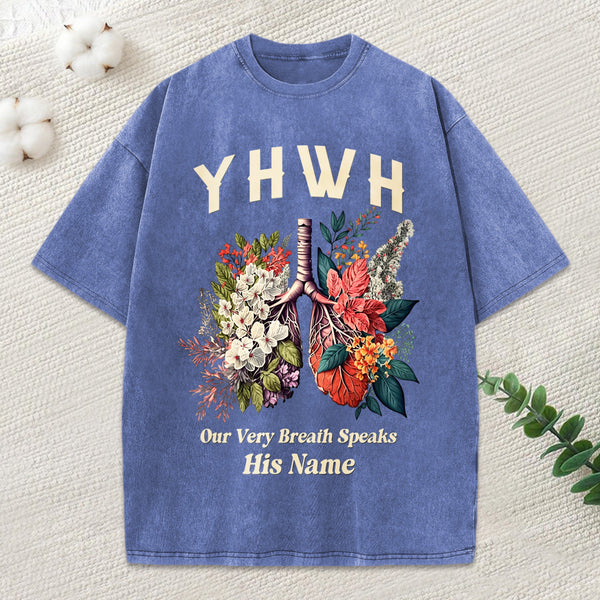 Yhwh Floral Nature Lung Christian Washed T-Shirt