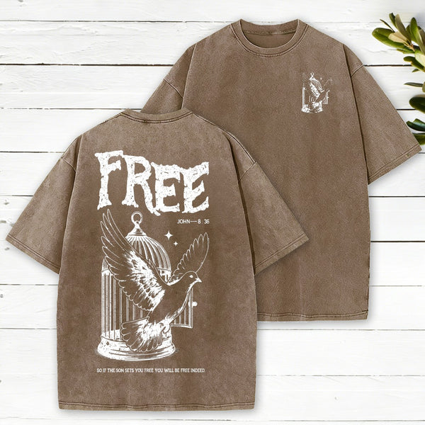 You Will Be Free Indeed Christian Washed T-Shirt