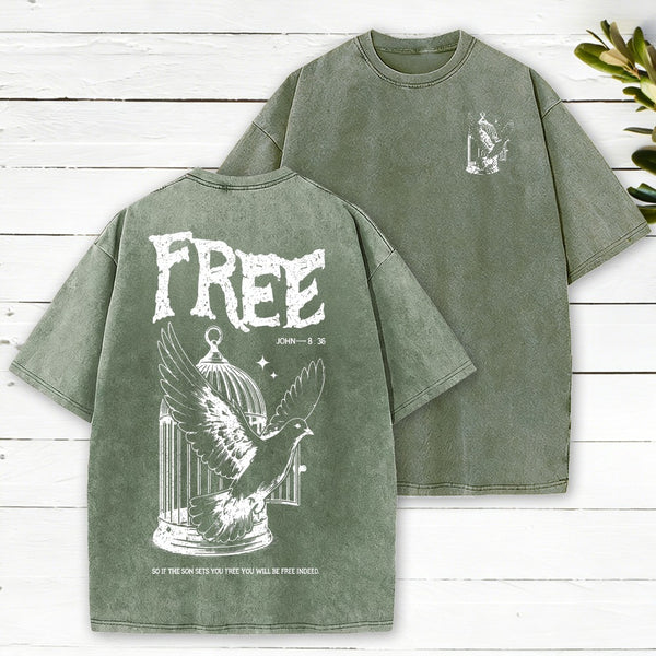 You Will Be Free Indeed Christian Washed T-Shirt