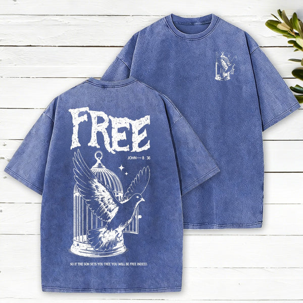 You Will Be Free Indeed Christian Washed T-Shirt