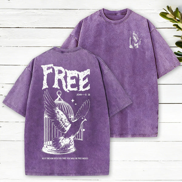 You Will Be Free Indeed Christian Washed T-Shirt