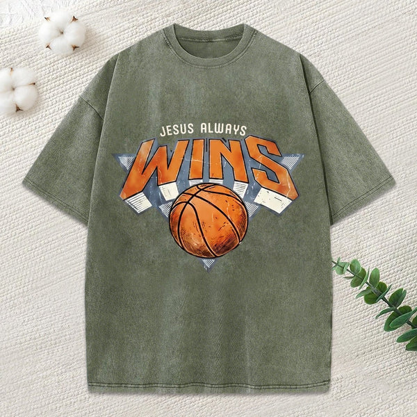 Jesus Always Wins Christian Washed T-Shirt
